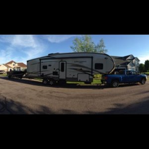 Double (triple) tow. Towing a alumacraft trophy 185. 
2008 duramax providing the umph.