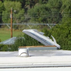 Hail damage to a nearby trailer while we were in Cannonville, Utah (near Bryce Canyon). This shows the importance of vent covers.