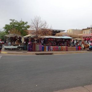 A street scene in downtown Santa Fe, New Mexico.