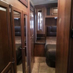 Hallway to bedroom. Love the storage.