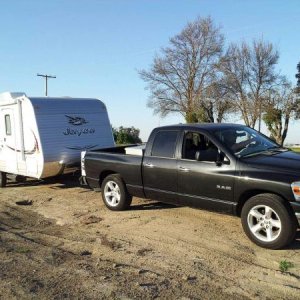 Towing our new "toy" home.