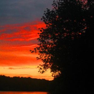 Sunset over Lake at Moraine View SP, IL