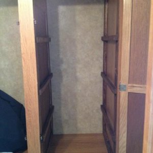 The closet was a big open space that we would never fully use as a closet so we decided to split it in half making a pantry. Removed closet rod, build