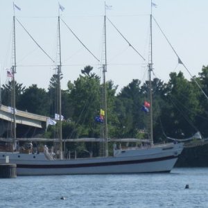 Tall ships parading on the Sturgeon Bay (WI) canal during the race from Chicago to Green Bay, WI.  AUG. 2016