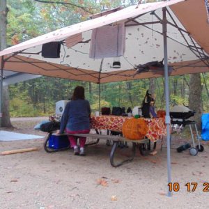 fall camping and rain, no problems for this Coleman Quick up shelter