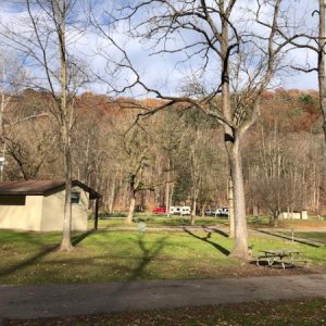 One of the outlying restrooms open, very clean, nicely warm, potable water available in the winter off-season