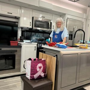 Cooking our first dinner in the new big kitchen.