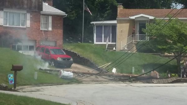 06/19/2017 The utility pole at the street of our former home in Pittsburgh snapped and fell across the driveway into the front yard.  The high-voltage