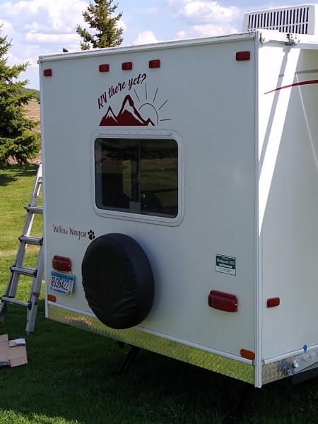 A little RV humor. Found on Etsy, it was larger than what we needed for the rear top, but cut down it worked.