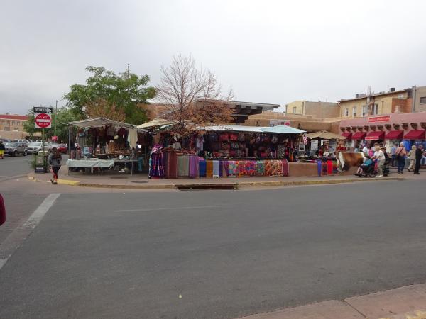 A street scene in downtown Santa Fe, New Mexico.