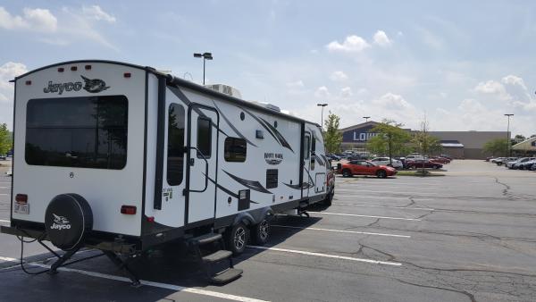 Added whole house water filter for both fresh water tank fill and city water use.

Parked at Lowes while doing this mod