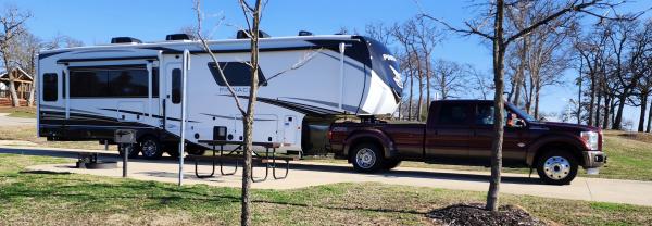 All hitched up and ready to pull out for our next adventure!