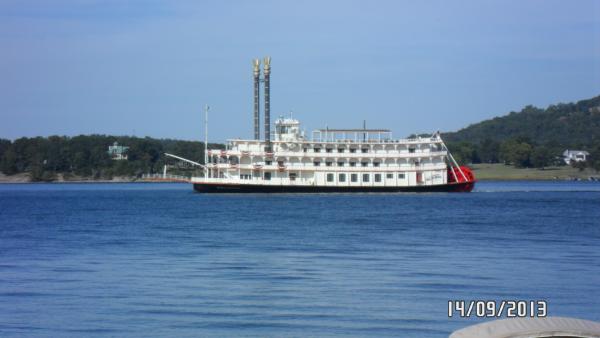 Branson Belle goes by the campground twice, once late afternoon and then in the evening lighted up. This Corps Of Engineer CG is very flat and most ev