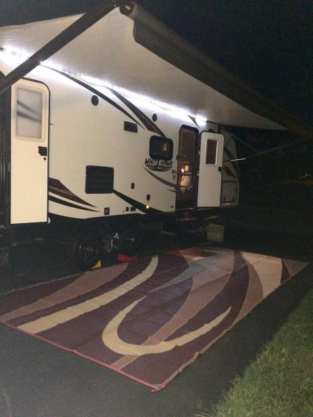 Camp Driveway at night, found a camp rug that feels like a good match for our sidewall color and graphics!