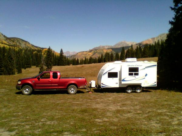 Camper and truck on Lizard head Pass, Colorado, Fall 2015