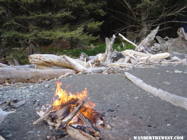 Camping on the beach 1mi north of the parking area