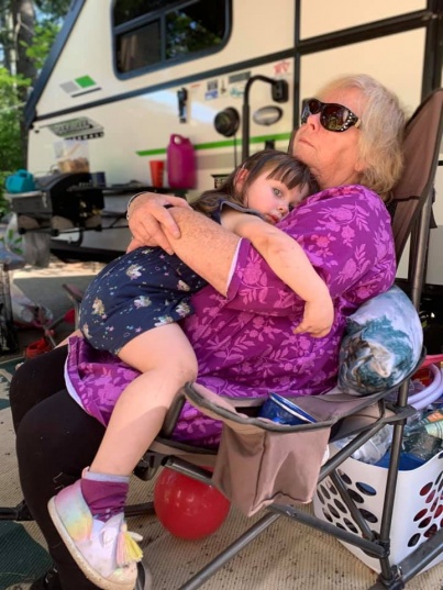 Camping with one of the great-grandchildren.  Her first camping trip.  Sadly, she discovered graham crackers in great-grandma's trailer.  Solves myste