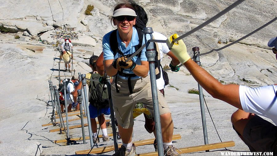 Climbing the cables - Half Dome, Yosemite National Park