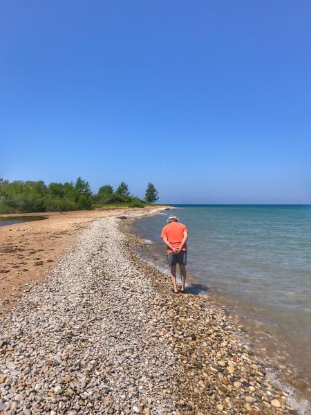 Combing the beach for fossils at Cross Village