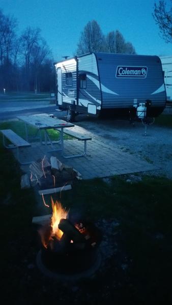 First trip out, first campfire of the year.  Cross Creek Campground Resort; 10 minutes from home, 10 minutes from Walmart or Meijer (the only thing we