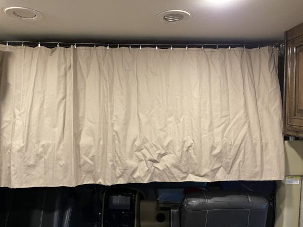 Front bunk curtain - fully deployed and doubled-up to only cover bunk