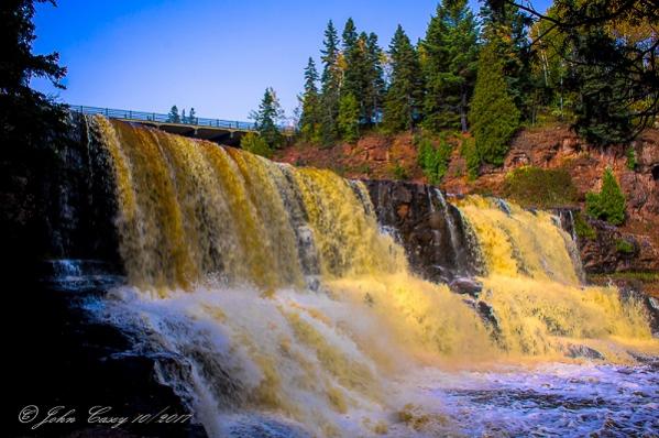 "Gooseberry Falls on Minnesota's North Shore" 
The falls were running wide and full from the recent rains; and the sun happened to catch the far side 