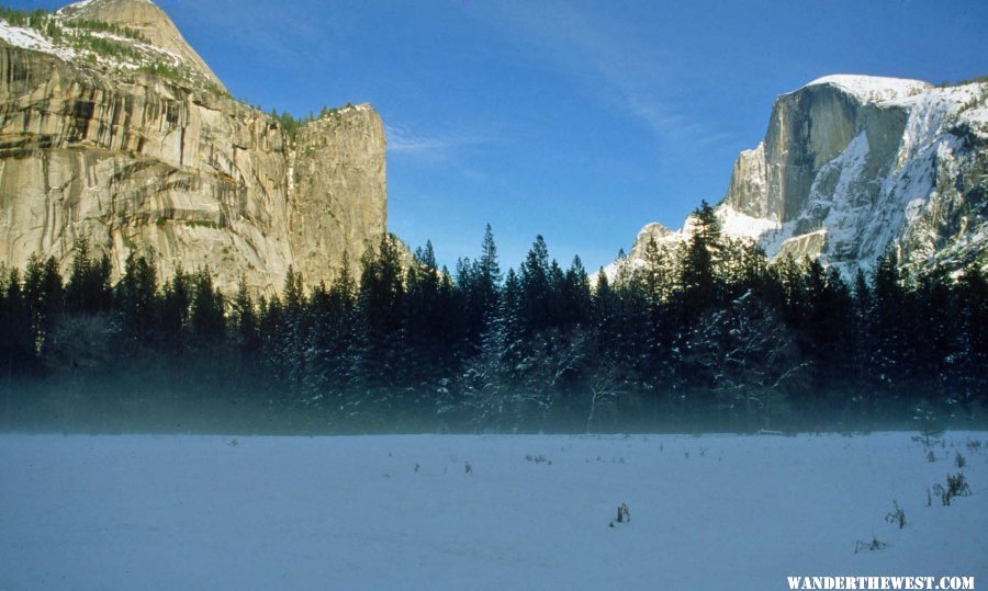 Half Dome in winter--Washinton Column and Basket Dome on the left