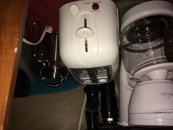 I guess I got this one entirely upside down, lol.  Just a close up shot of the coffee maker, toaster, multi-pot, etc that we store under the sink.  Ap