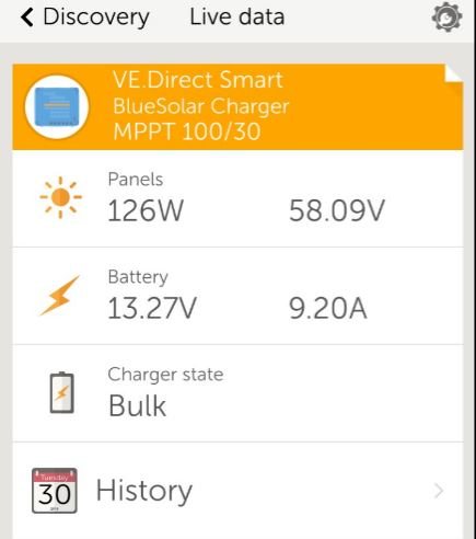 Live data readout from Bluetooth/App