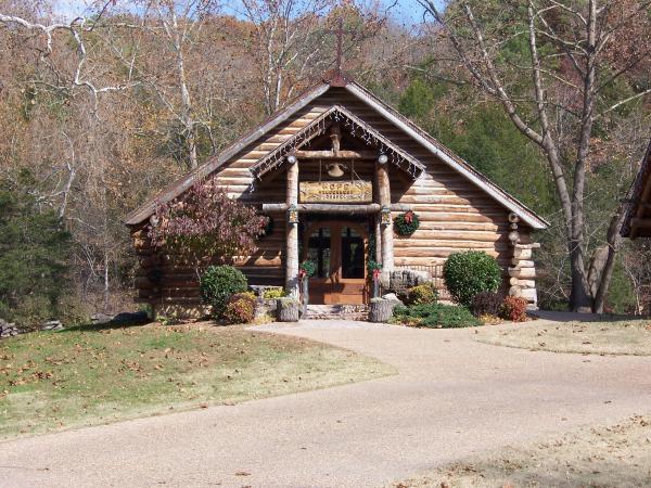 Log cabin church near the beginning just over the covered bridge.