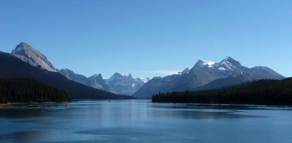 Maligne Lake north of Jasper, one of the prettiest lakes we saw on this trip.