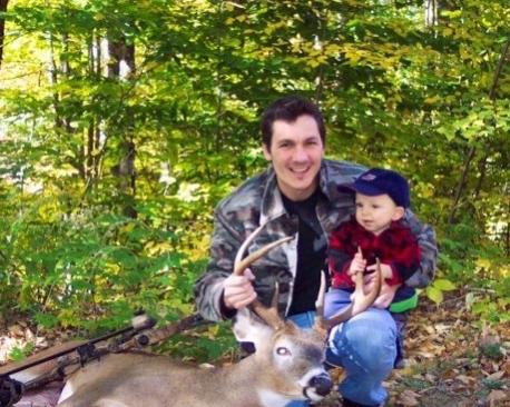 My Son Joseph and I with six point bow kill