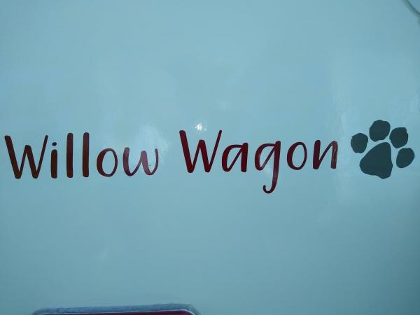 Oh, yes, we HAD to name the "wee house on wheels", so came up with something to honor our beloved travel buddy, Willow.