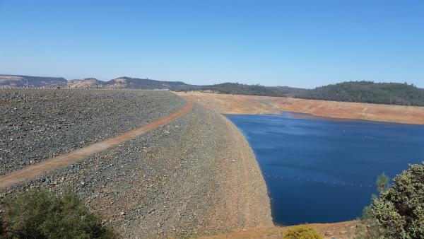 Oroville Dam and a very low lake level.