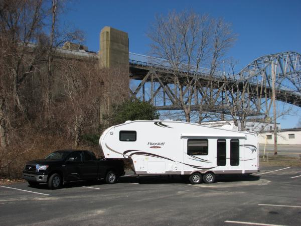 Our 1st time out with the new 5th wheel. April 2011 at the Cape Cod Canal in Massachusetts.