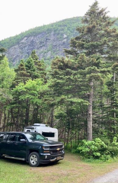 Our campsite in Blow Me Down Provincial Park, lots of trails for hiking, great views.