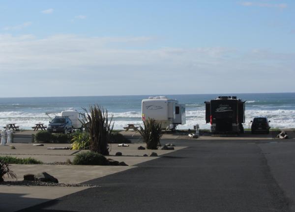 Our little trailer nestled next to the big boys.