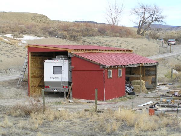 Our motorhomes home when not on the road. I tore down half of the pole barn and rebuilt it higher and wider in 2009 after we bought our Georgetown.