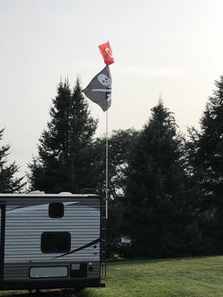 Our Rig - Jolly Roger flyin' over the Black Pearl!
We go where we want to go.
That's what a ship is you know.
It's not just a keel and a hull and sail