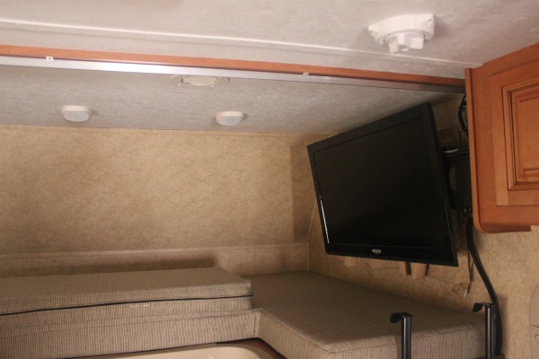 Overhead bunk, TV on swivel with quick mount built for Dish wally recv