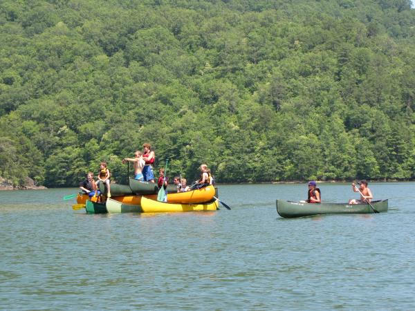 Raft of canoes.