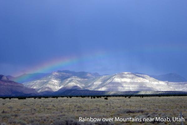 Rainbow over the mountains near Arches NP, Moab, Utah.