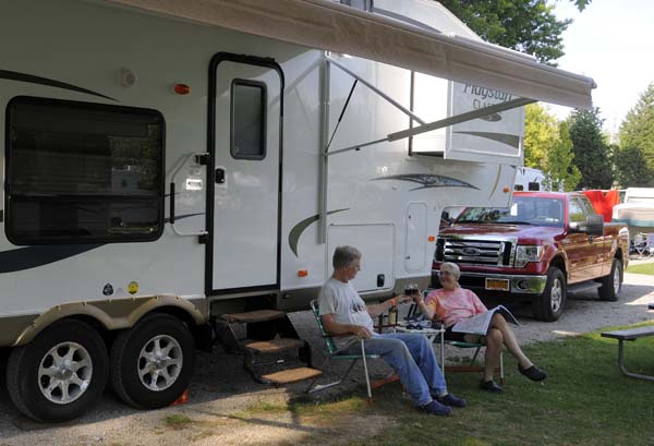 Relaxing with our new trailer in Michigan on the way to the rallyl.