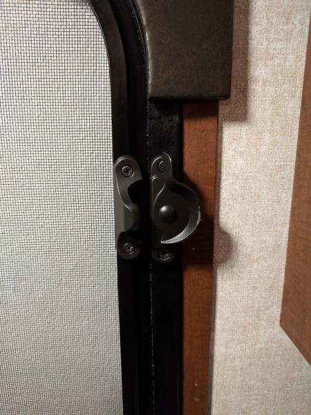 Screen door lock.  This is just a simple and inexpensive window lock for double hung windows.