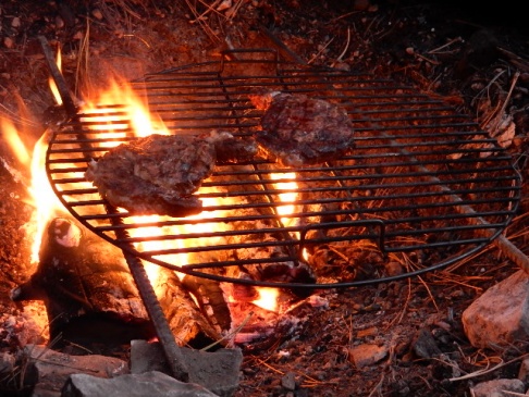 steaks on the fire