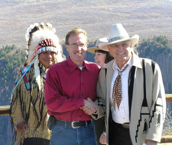 Ten year anniversary of Black Canyon NP designation. Roland McCook, Ute Tribe; Scott McGinnis, former Senator Ben Nighthorse Campbell. Park Superinten