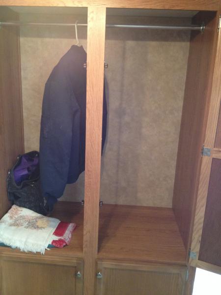 The closet was a big open space that we would never fully use as a closet so we decided to split it in half making a pantry. This is prior to making a