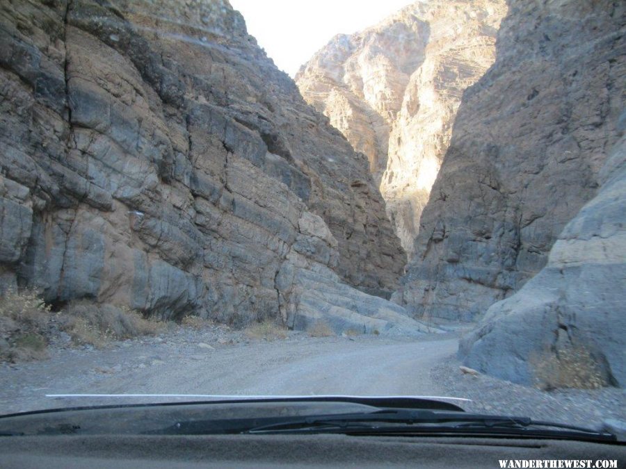 Through the windshield in Titus Canyon