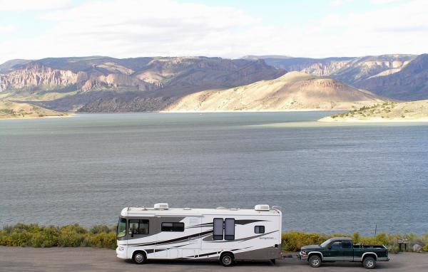 Towing the Dakota with our Georgetown at Blue Mesa Lake 
Gunnison, Colorado