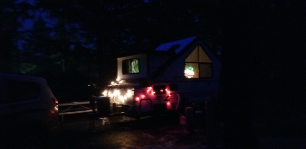 Trailer with lights.  2/21  Belfair State Park, WA.  Waiting for the snow to fall.